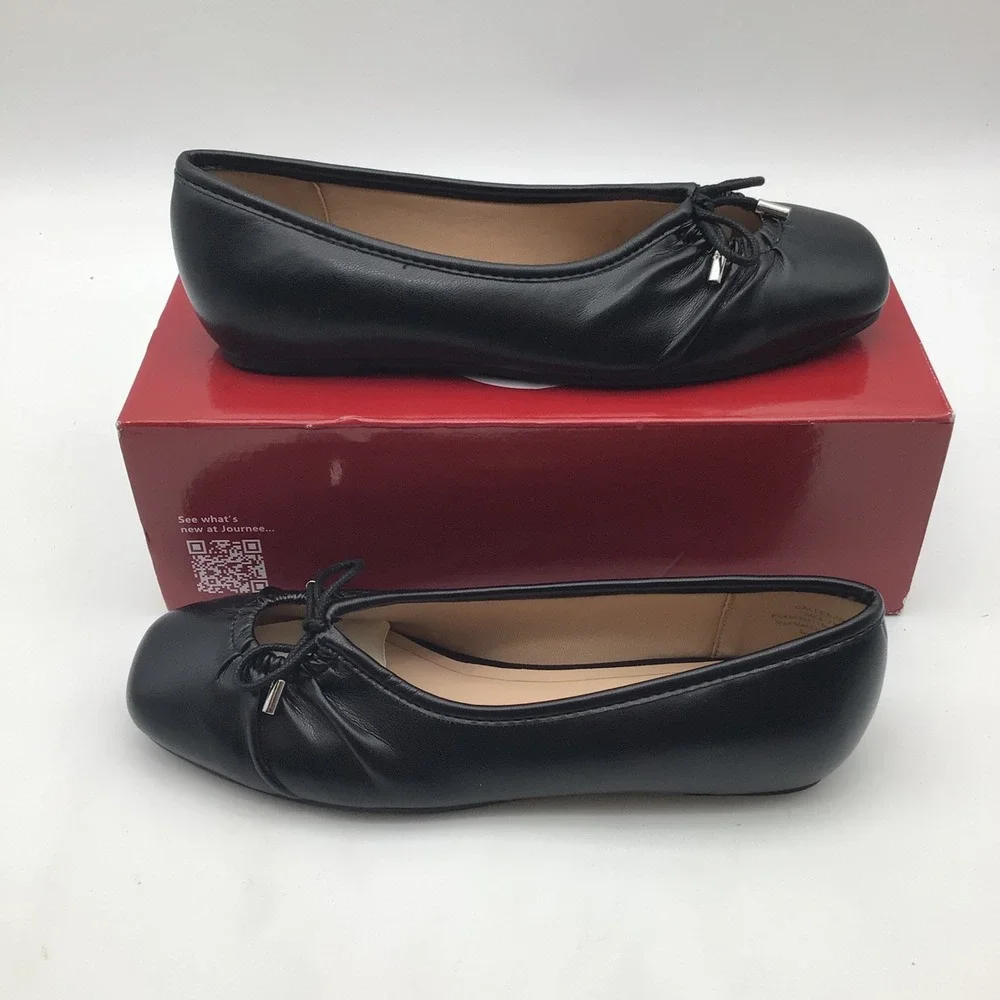 Journee Collection Callee WD Black Square Toe Ballet Flats Womens 7W Wide NEW